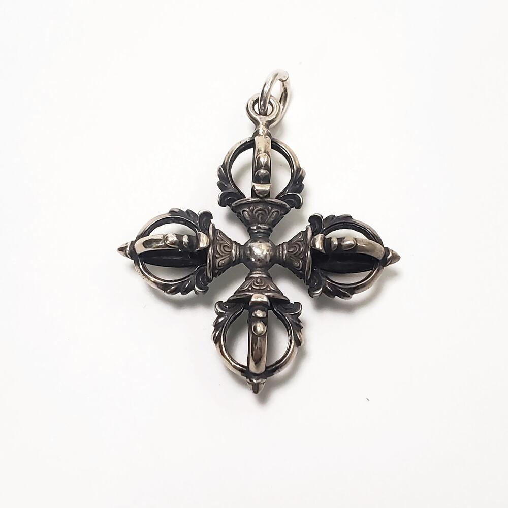 Sterling Silver 925 Tibetan Buddhist Double Vajra Dorje Amulet Pendant